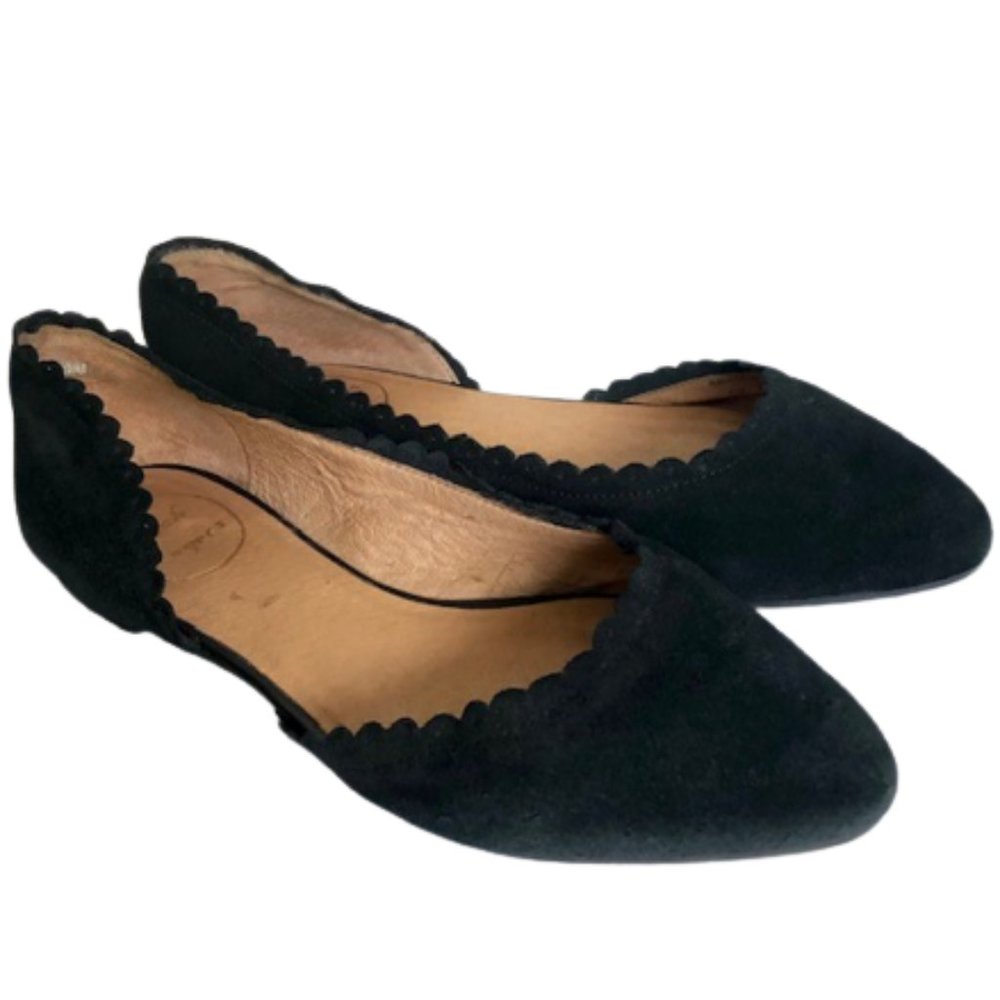 Jack Rogers Chantel D'Orsay Scalloped Suede Flats - Black - 7.5